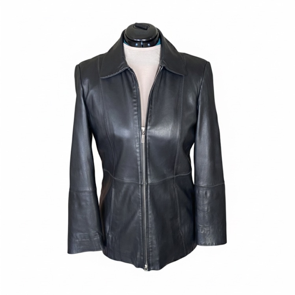 GUESS Black Genuine Lambskin Leather Jacket Women M/S Soft Lightweight